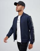 Armani Exchange Zip-thru Track Jacket With Taped Sleeves In Navy - Navy