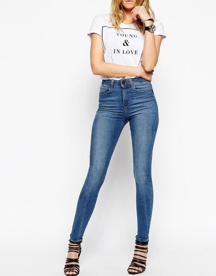 Asos Ridley Skinny Jeans In Colorado Mid Wash Blue - Blue