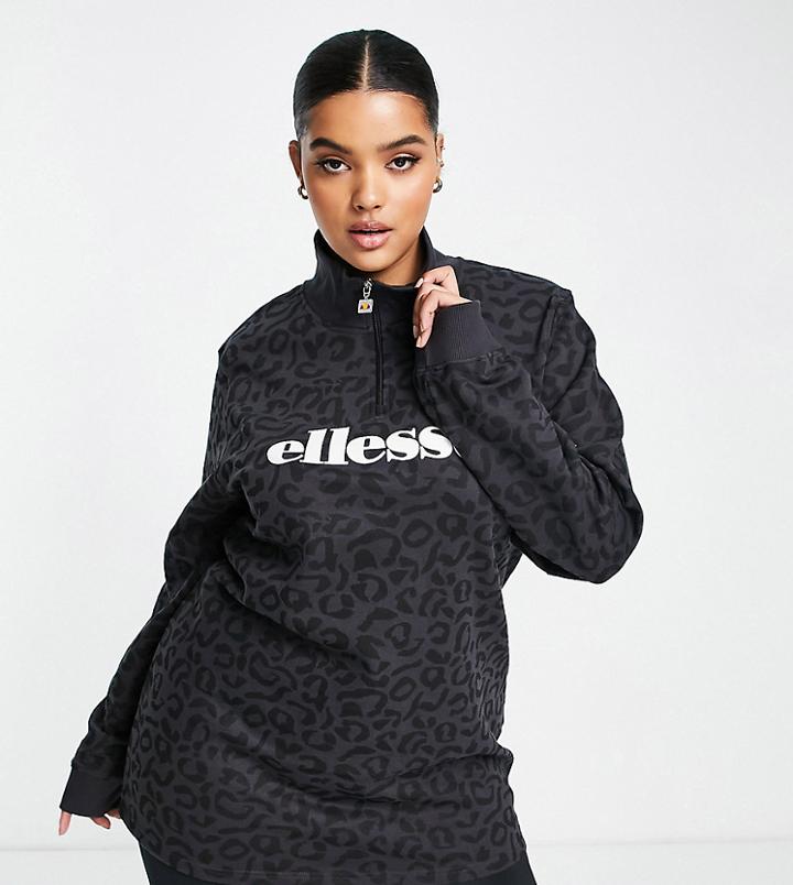Ellesse Plus Leopard Print Dress With Logo In Black