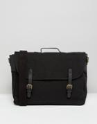Asos Satchel In Black Canvas With Leather Straps - Black