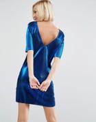 Asos Metallic Plisse T-shirt Mini With Low Back - Blue