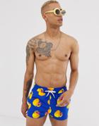 Asos Design Swim Shorts In Blue With Rubber Duck Print Super Short Length
