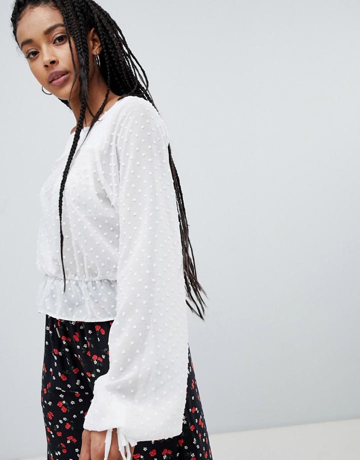 Nobody's Child Balloon Sleeve Blouse In Sheer Polka - White