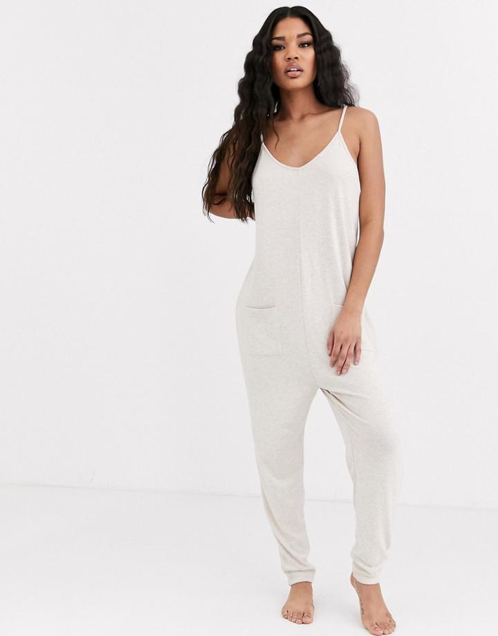 Asos Design Lounge Mix & Match Super Soft Jumpsuit-beige