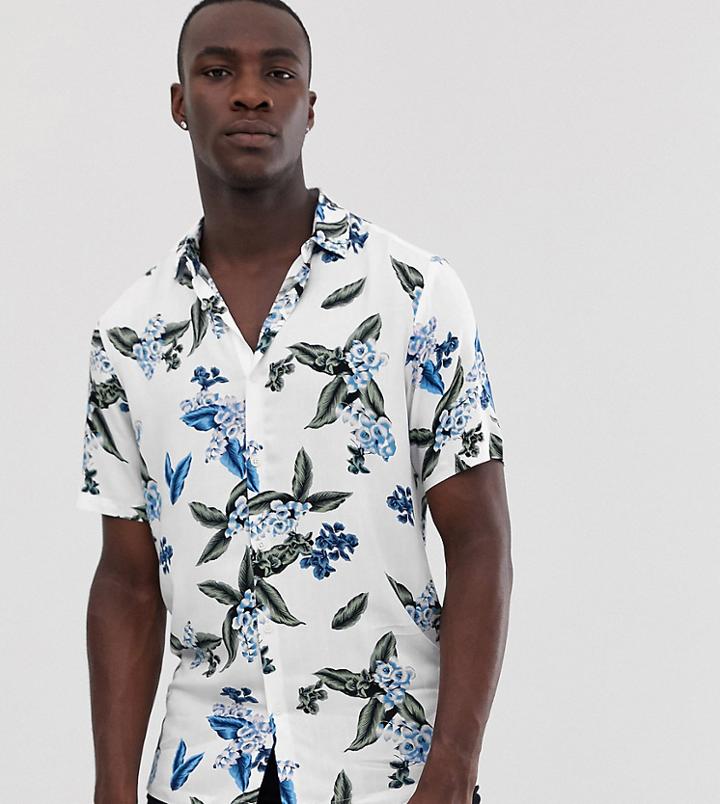 Asos Design Tall Regular Floral Shirt In White