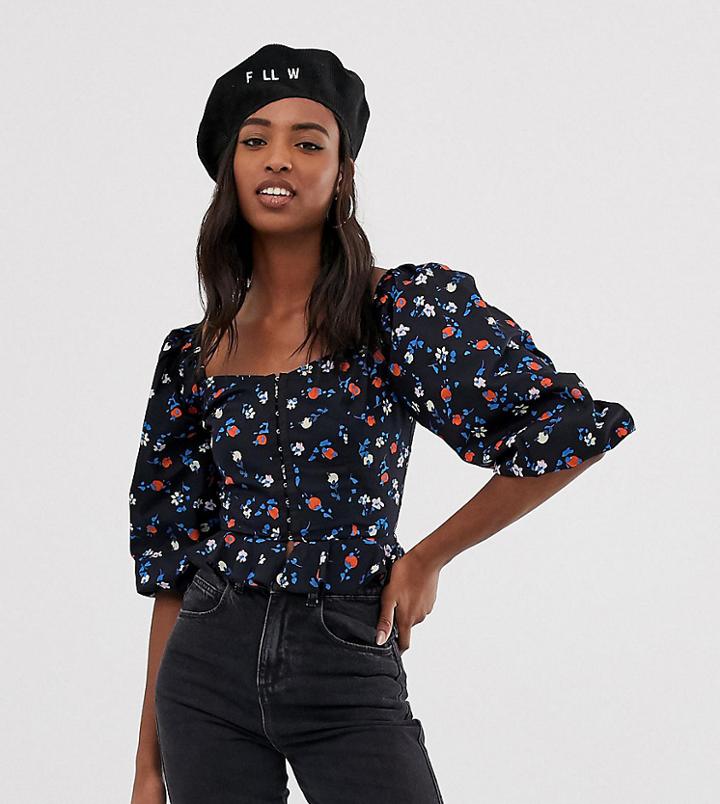 Collusion Tall Hook And Eye Ruffle Top In Floral-multi