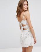 Pull & Bear Tie Back Floral Romper - Cream