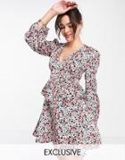 Liquorish Asos Exclusive Valentines Wrap Mini Dress In Allover Print-multi