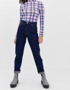 Monki High Waist Tapered Leg Moluna Jeans In Dark Blue - Blue