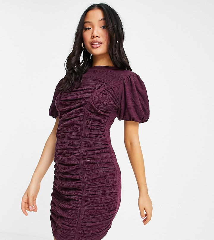 Topshop Petite Textured Ruched Mini Dress In Purple