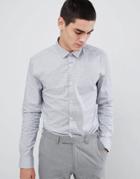 Moss London Long Sleeve Skinny Shirt In Textured Stretch - Gray