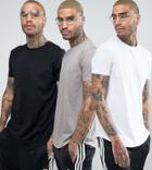 Asos 3 Pack Longline T-shirt In Black/white/gray With Curved Hem Save - Multi