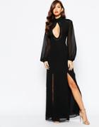 Jarlo Waverley Long Sleeve Maxi Dress With Keyhole Detail - Black