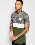 11 Degrees T-shirt With Camo Print Panel - Green