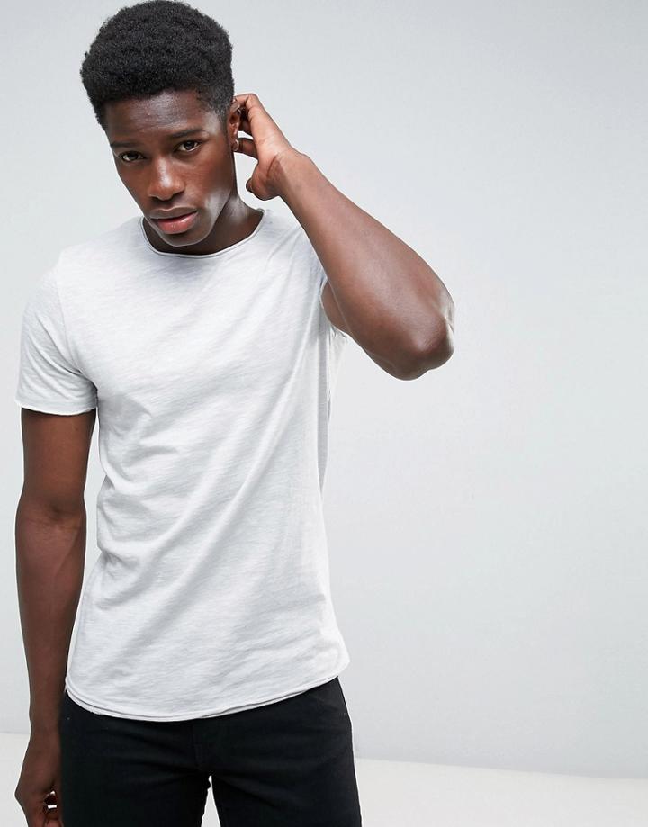 Jack & Jones T-shirt With Raw Hem And Space Dye Detail - Gray