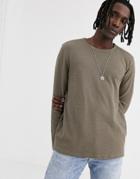 Allsaints Long Sleeve Top With Ramskull In Light Green