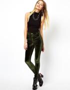 Asos Tube Pants In Velvet - Green