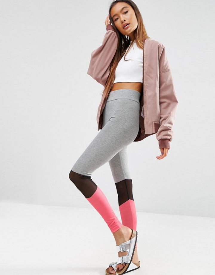 Asos Mesh Insert Color Block Leggings - Gray Marl
