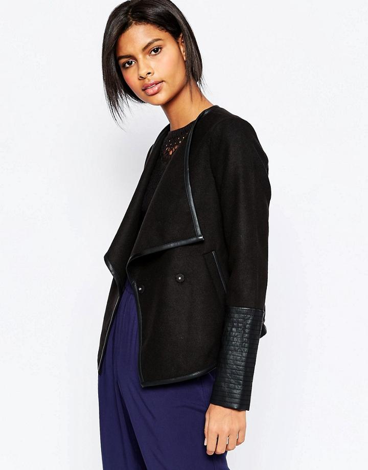 Vero Moda Tailored Jacket With Pu Sleeves - Black