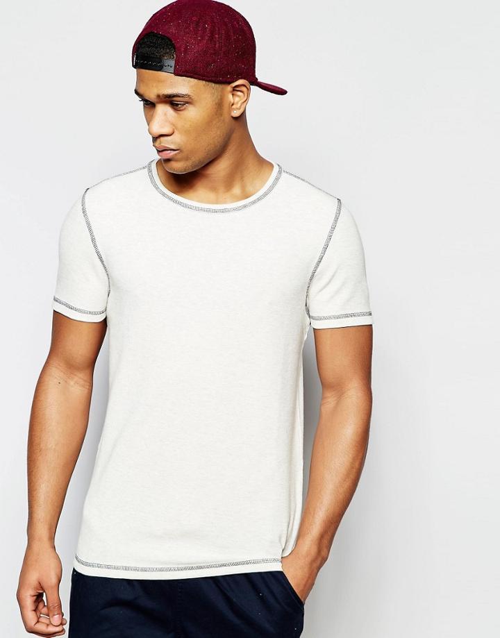 Asos Muscle T-shirt In Fine Waffle With Contrast Flatlock In Cream - Ecru