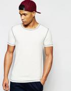 Asos Muscle T-shirt In Fine Waffle With Contrast Flatlock In Cream - Ecru