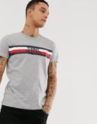 Tommy Hilfiger Chest Icon Stripe Logo T-shirt In Gray Marl - Gray