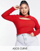 Asos Design Curve Sweater With Twist Neck Detail In Red