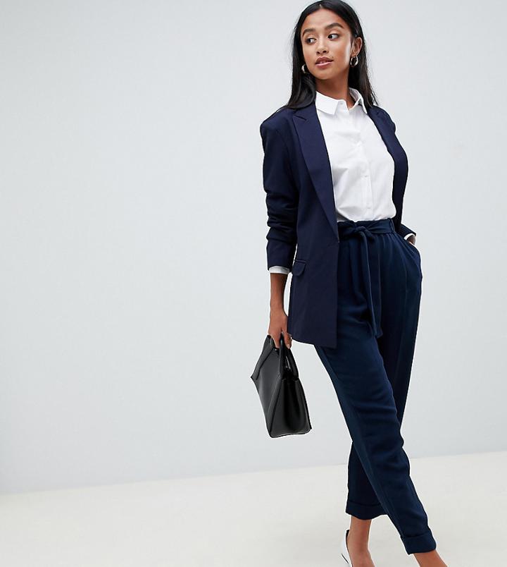 Asos Design Petite Woven Peg Pants With Obi Tie-navy