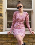 Vila Mini Wrap Dress With Self-belt In Pink Print