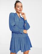 Whilstes Animal Fleck Mini Smock Dress In Blue