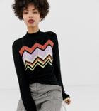 River Island Contrast Chevron Sweater In Black - Black