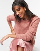 Asos Design Oversize Sweater With Crew Neck In Dusky Pink