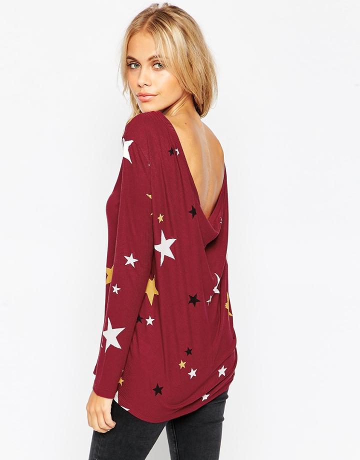 Asos Scoop Back Top With Star Embroidery - Red