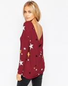 Asos Scoop Back Top With Star Embroidery - Red