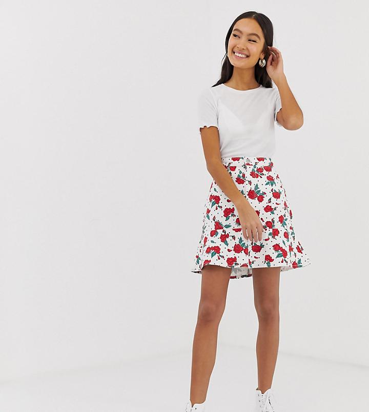 Monki Floral Polka Dot Frill Skirt Two-piece-white