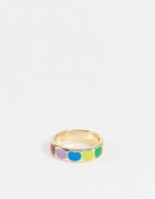Designb London Rainbow Hearts Ring In Gold-multi