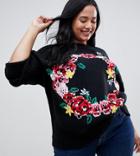 Asos Design Curve Embroidered Floral Wreath Sweater - Black