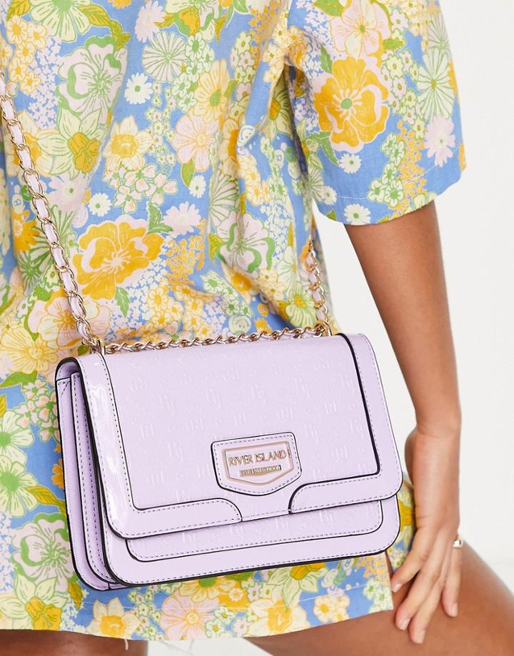 River Island Patent Embossed Monogram Satchel Bag In Purple