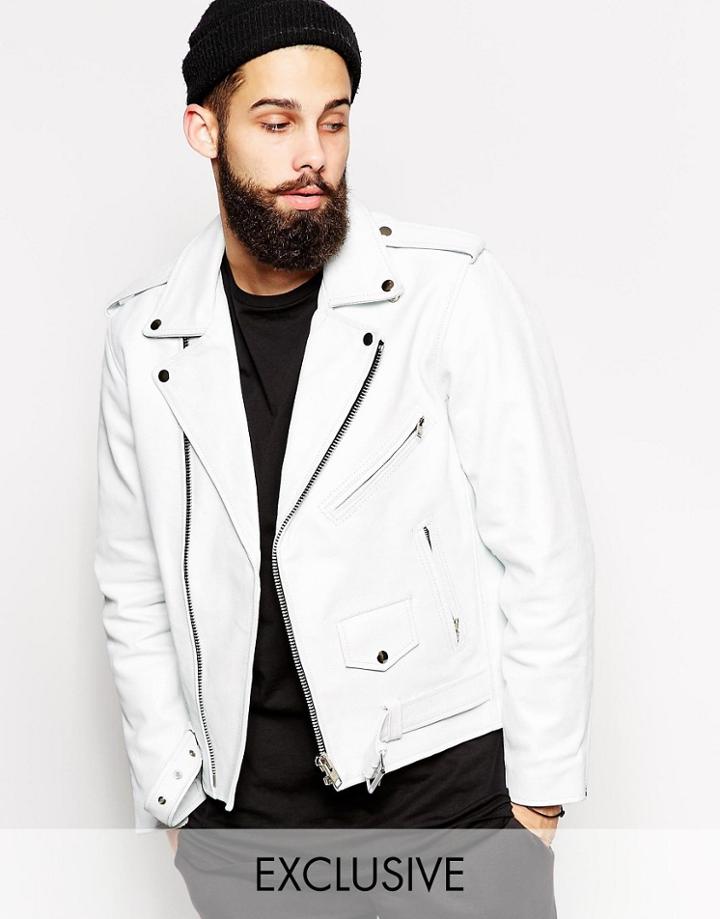 Reclaimed Vintage Leather Biker Jacket - White
