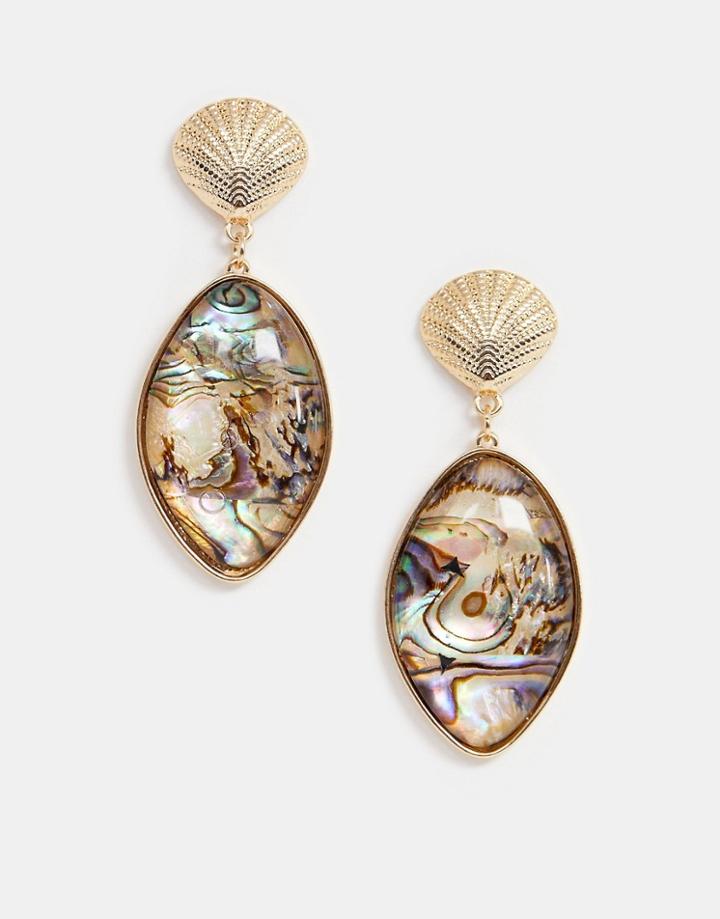 New Look Shell And Marble Effect Earrings In Gold - Gold