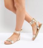 Asos Fiola Wide Fit Tie Leg Flat Sandals - Gold