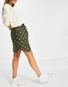 Y.a.s. Kikki High Waist Quilted Skirt In Khaki Polkadot-green