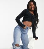 Threadbare Tall Sasha Fluffy Cropped Sweater With Front Twist-black