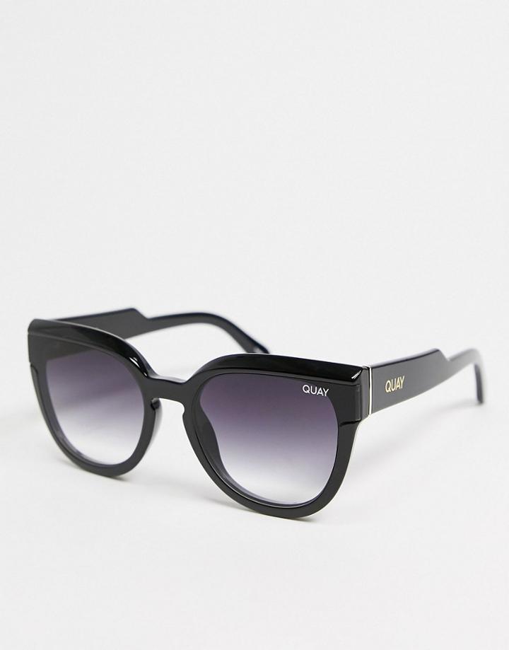 Quay Noosa Bevel Womens Cat Eye Sunglasses In Black