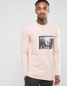 Asos Longline Muscle Sweatshirt With Photographic & Text Print - Pink