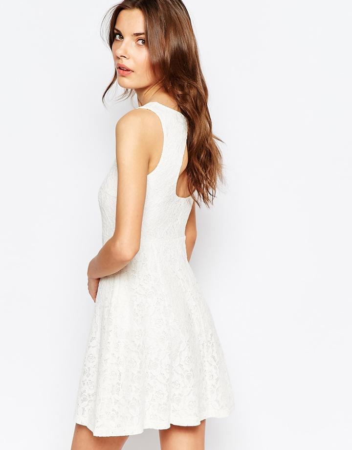 Vila Cutwork Lace Open Back Skater Dress - Snow White