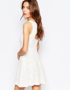 Vila Cutwork Lace Open Back Skater Dress - Snow White
