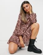 Chi Chi London Tiger Print Smock Mini Dress In Brown