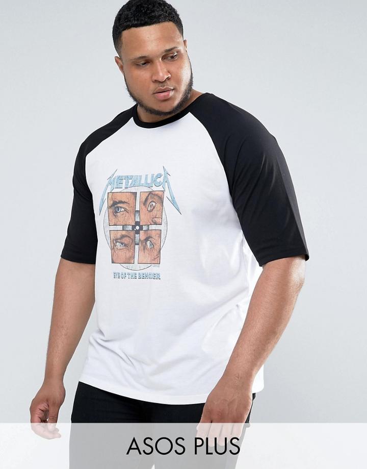 Asos Plus Metallica Band Raglan T-shirt - White
