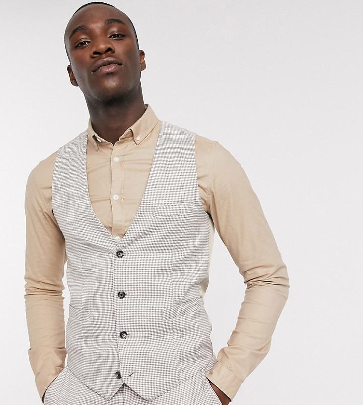 Gianni Feraud Tall Dog Tooth Print Slim Fit Suit Vest-brown